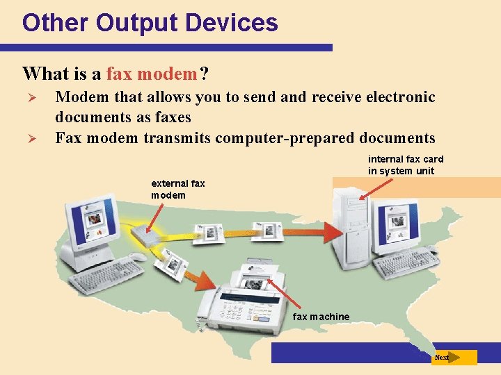 Other Output Devices What is a fax modem? Ø Ø Modem that allows you
