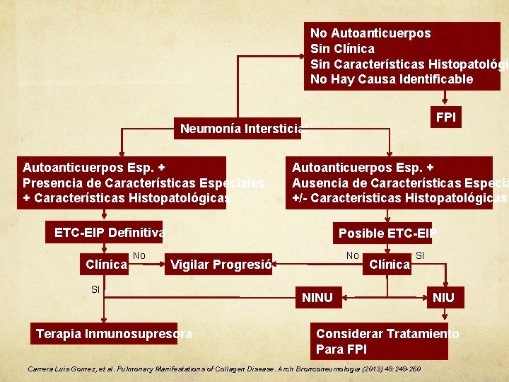 No Autoanticuerpos Sin Clínica Sin Características Histopatológi No Hay Causa Identificable FPI Neumonía Intersticial