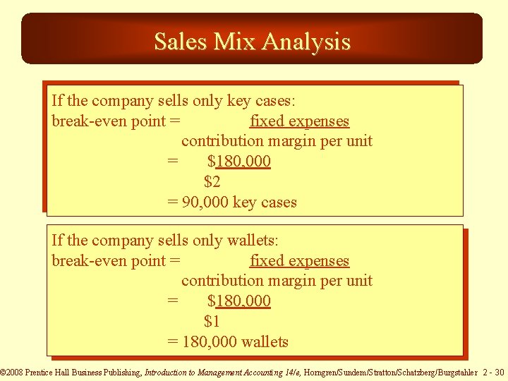 Sales Mix Analysis If the company sells only key cases: break-even point = fixed