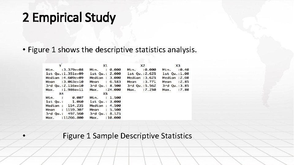 2 Empirical Study • Figure 1 shows the descriptive statistics analysis. • Figure 1