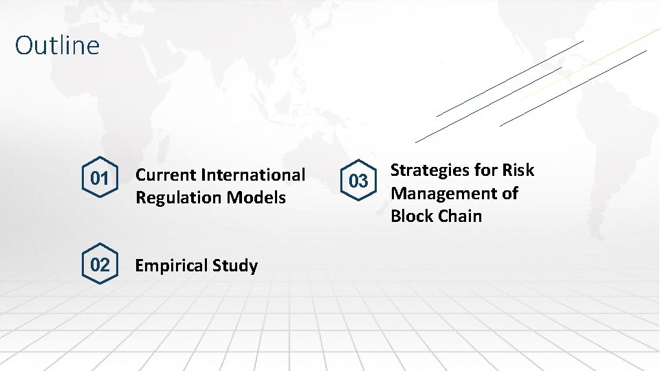 Outline 01 Current International Regulation Models 02 Empirical Study 03 Strategies for Risk Management