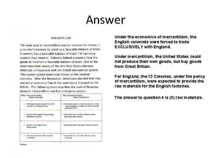 Answer Under the economics of mercantilism, the English colonists were forced to trade EXCLUSIVELY