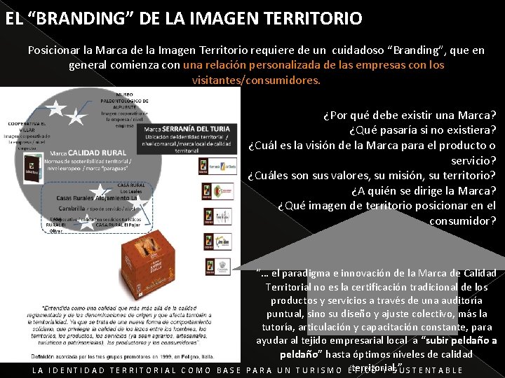 EL “BRANDING” DE LA IMAGEN TERRITORIO Posicionar la Marca de la Imagen Territorio requiere