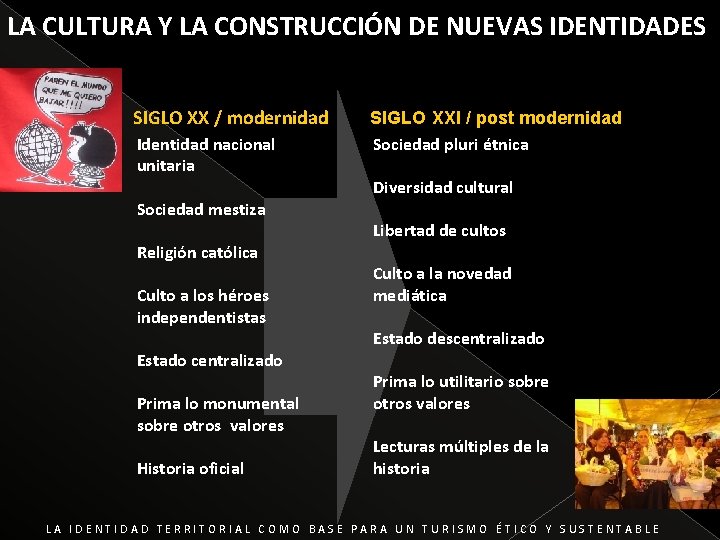 LA CULTURA Y LA CONSTRUCCIÓN DE NUEVAS IDENTIDADES SIGLO XX / modernidad Identidad nacional