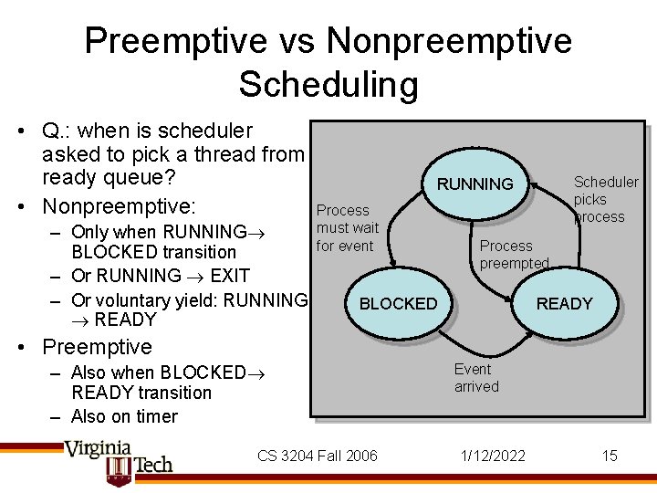 Preemptive vs Nonpreemptive Scheduling • Q. : when is scheduler asked to pick a