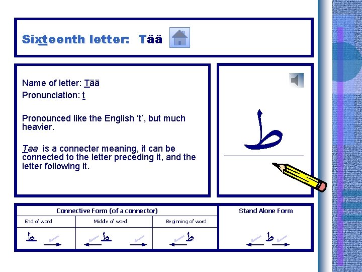 Sixteenth letter: Tää Name of letter: Tää Pronunciation: t Pronounced like the English ‘t’,