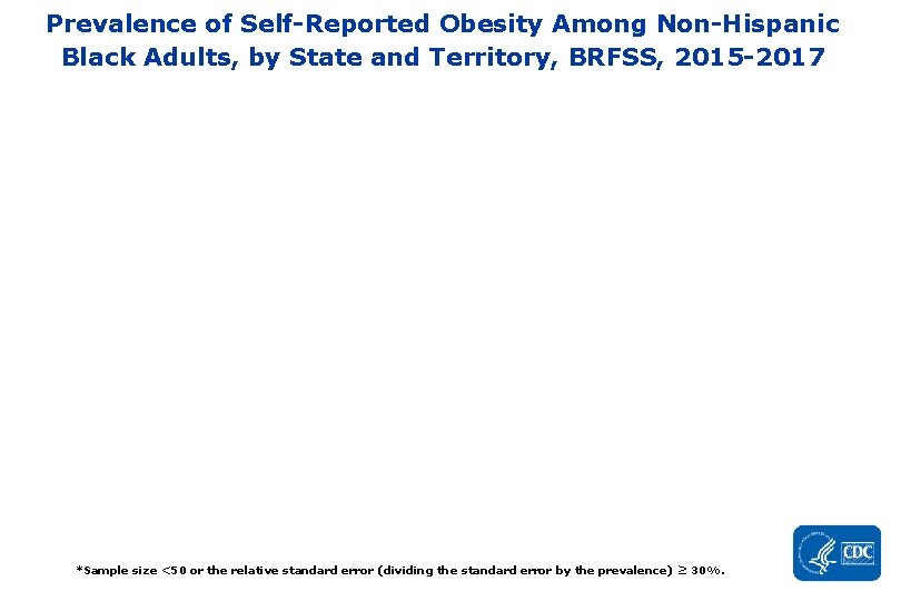 Prevalence of Self-Reported Obesity Among Non-Hispanic Black Adults, by State and Territory, BRFSS, 2015