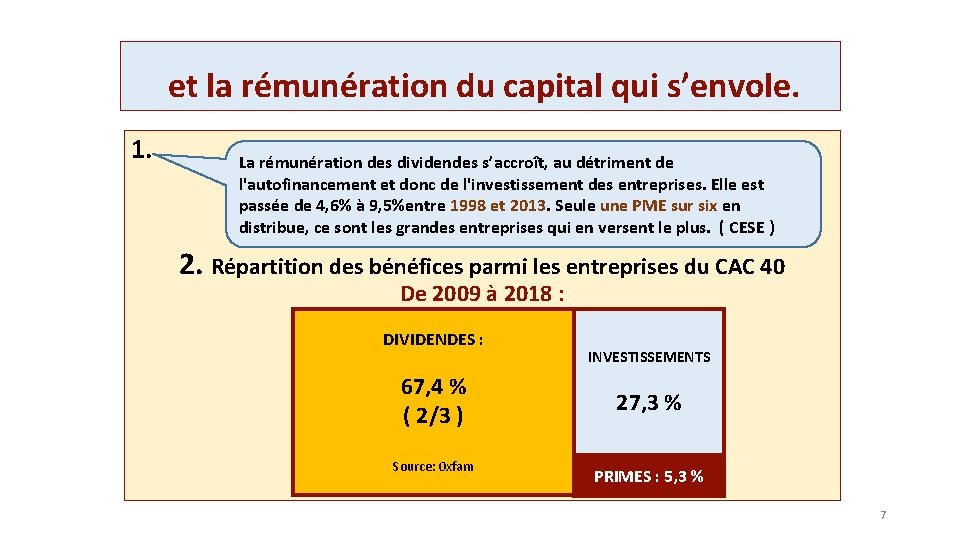 et la rémunération du capital qui s’envole. 1. La rémunération des dividendes s’accroît, au