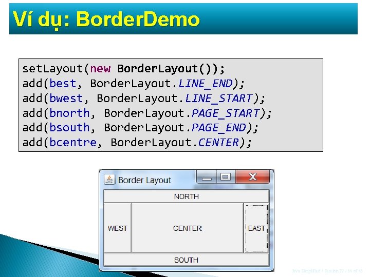 Ví dụ: Border. Demo set. Layout(new Border. Layout()); add(best, Border. Layout. LINE_END); add(bwest, Border. Ví dụ: Border. Demo set. Layout(new Border. Layout()); add(best, Border. Layout. LINE_END); add(bwest, Border.
