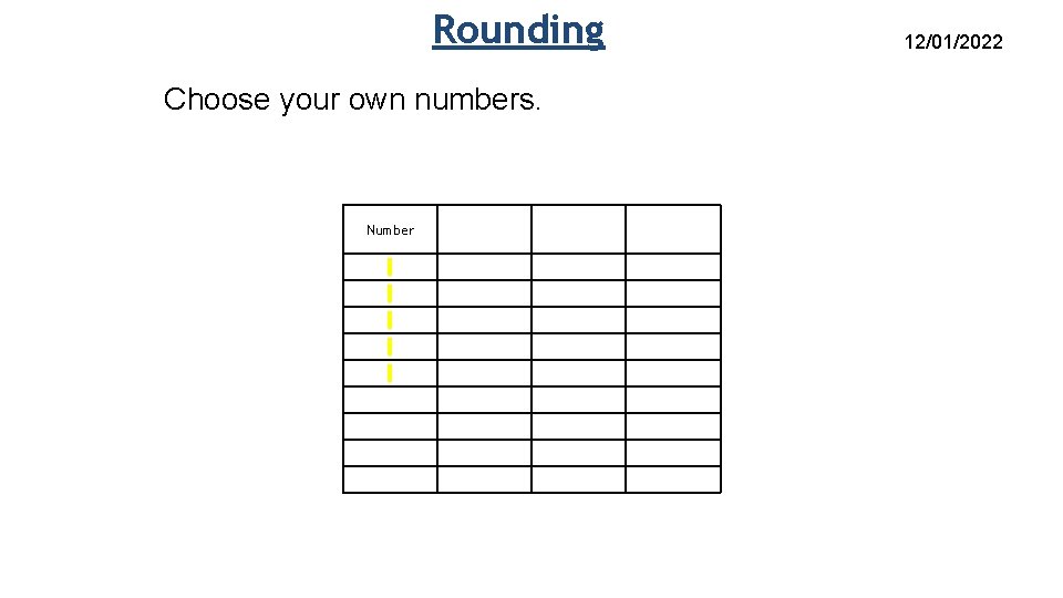 Rounding Choose your own numbers. Number 12/01/2022 