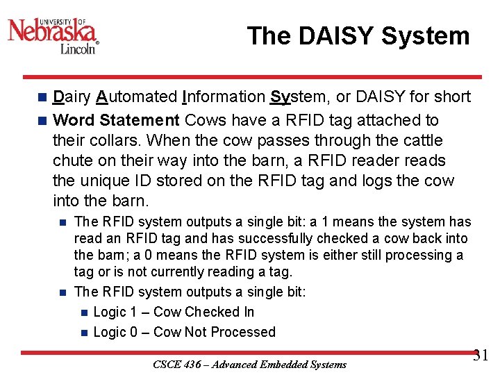 The DAISY System Dairy Automated Information System, or DAISY for short n Word Statement