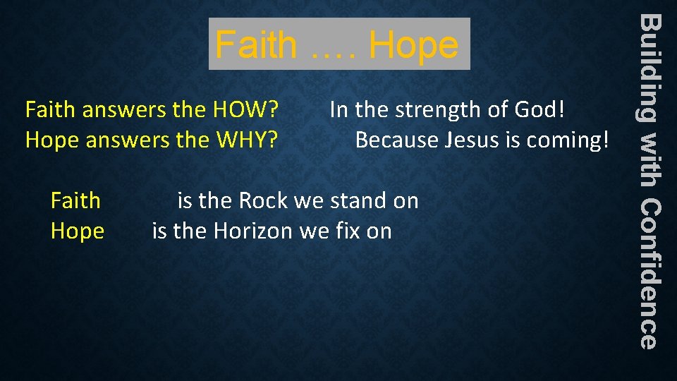 Faith answers the HOW? Hope answers the WHY? Faith Hope In the strength of