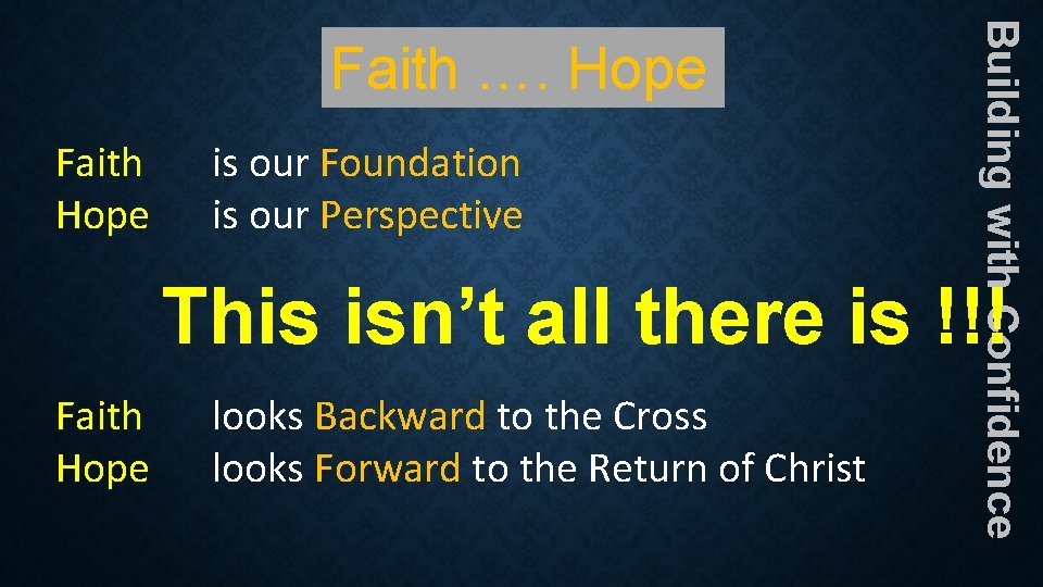 Faith Hope is our Foundation is our Perspective Building with Confidence Faith …. Hope