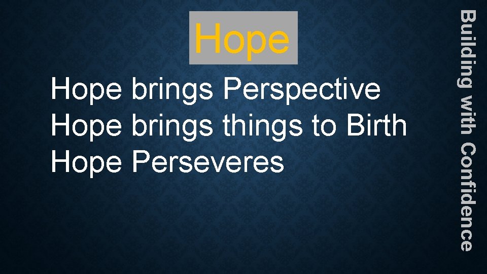 Hope brings Perspective Hope brings things to Birth Hope Perseveres Building with Confidence Hope Hope brings Perspective Hope brings things to Birth Hope Perseveres Building with Confidence Hope