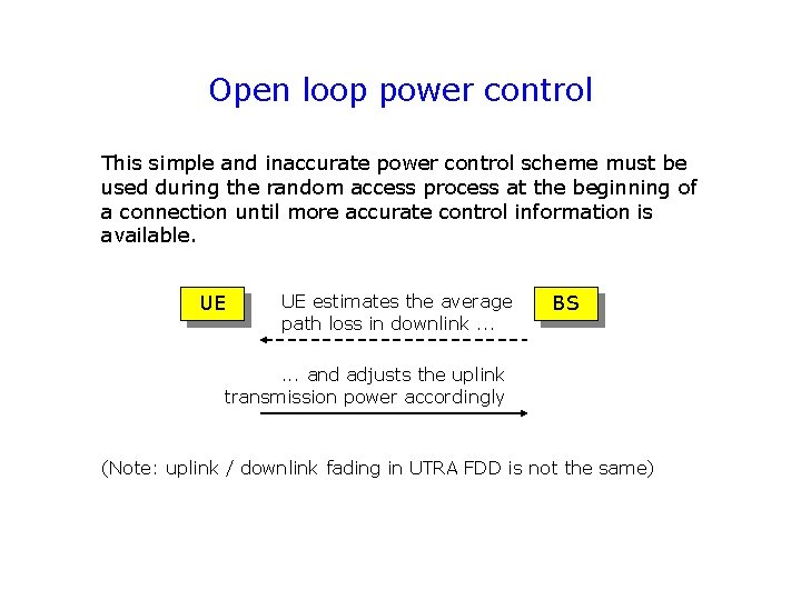 Open loop power control This simple and inaccurate power control scheme must be used