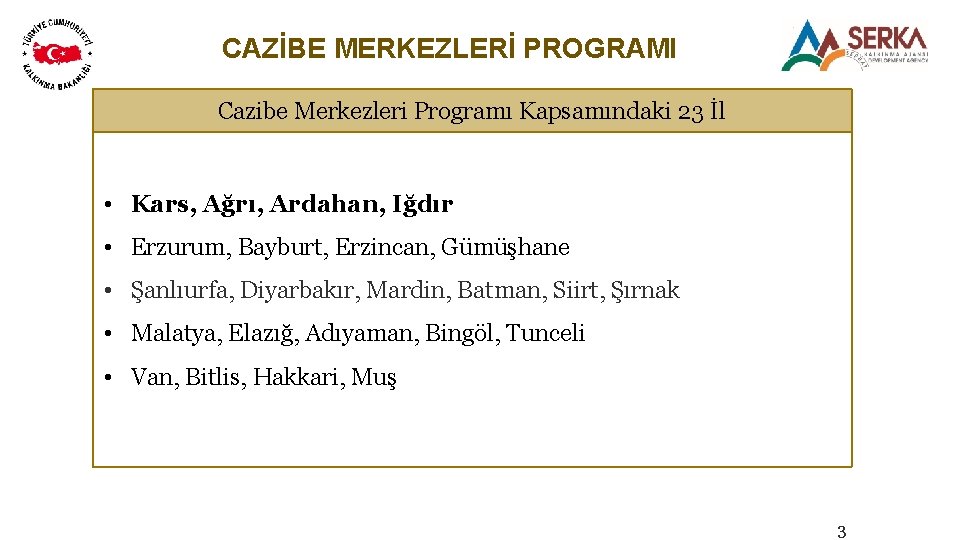 CAZİBE MERKEZLERİ PROGRAMI Cazibe Merkezleri Programı Kapsamındaki 23 İl • Kars, Ağrı, Ardahan, Iğdır