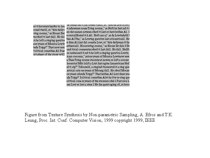 Figure from Texture Synthesis by Non-parametric Sampling, A. Efros and T. K. Leung, Proc.