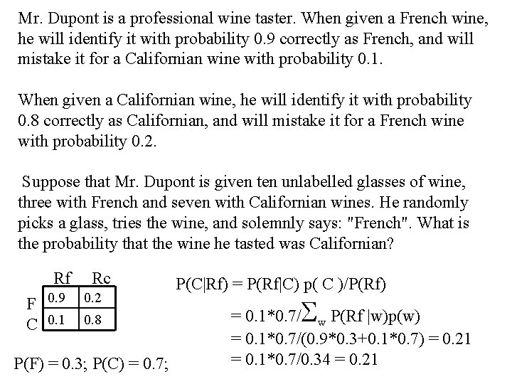 Mr. Dupont is a professional wine taster. When given a French wine, he will