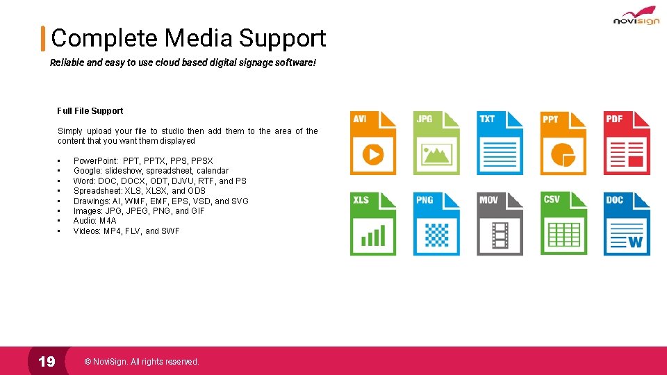 Complete Media Support Reliable and easy to use cloud based digital signage software! Full