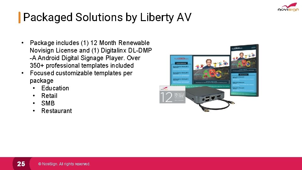 Packaged Solutions by Liberty AV • Package includes (1) 12 Month Renewable Novisign License