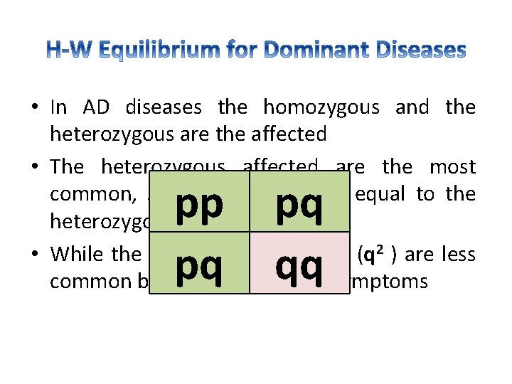  • In AD diseases the homozygous and the heterozygous are the affected •