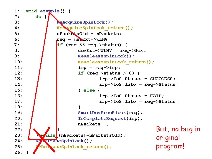 1: void example() { 2: do { 3: Ke. Acquire. Spin. Lock(); 4: Ke.