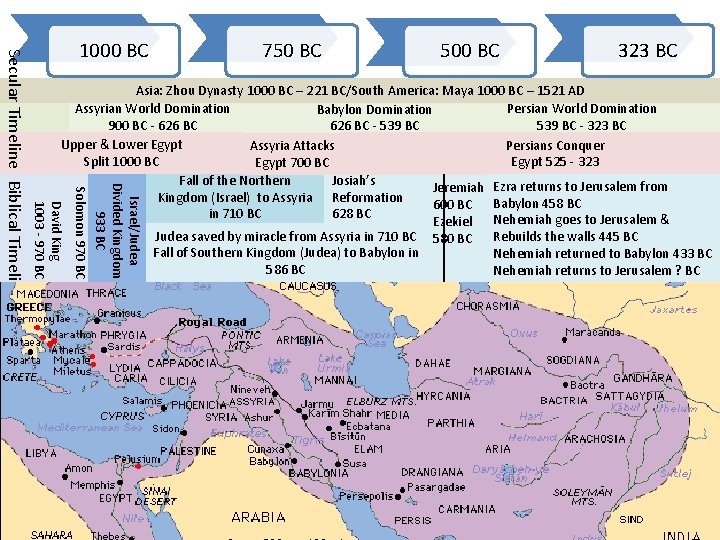 750 BC 500 BC 323 BC Israel/Judea Divided Kingdom 933 BC Solomon 970 BC