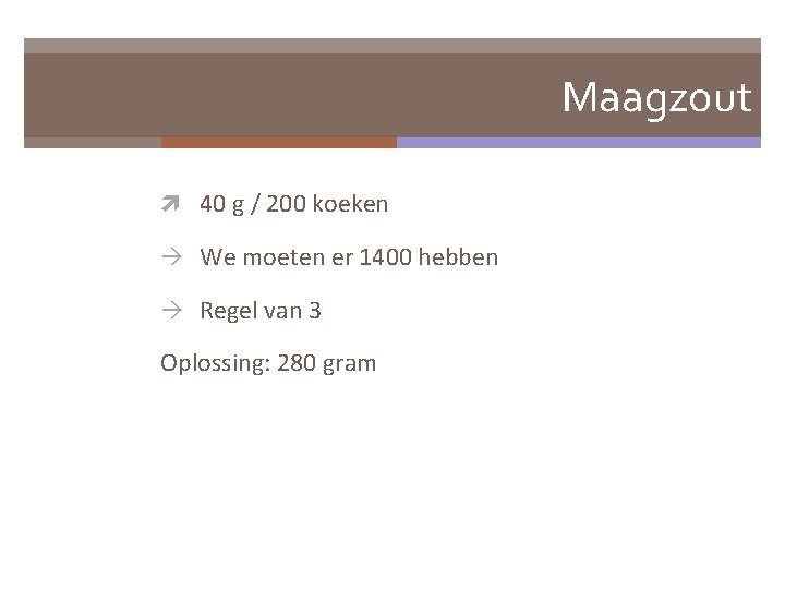 Maagzout 40 g / 200 koeken We moeten er 1400 hebben Regel van 3