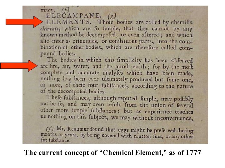 The current concept of “Chemical Element, ” as of 1777 