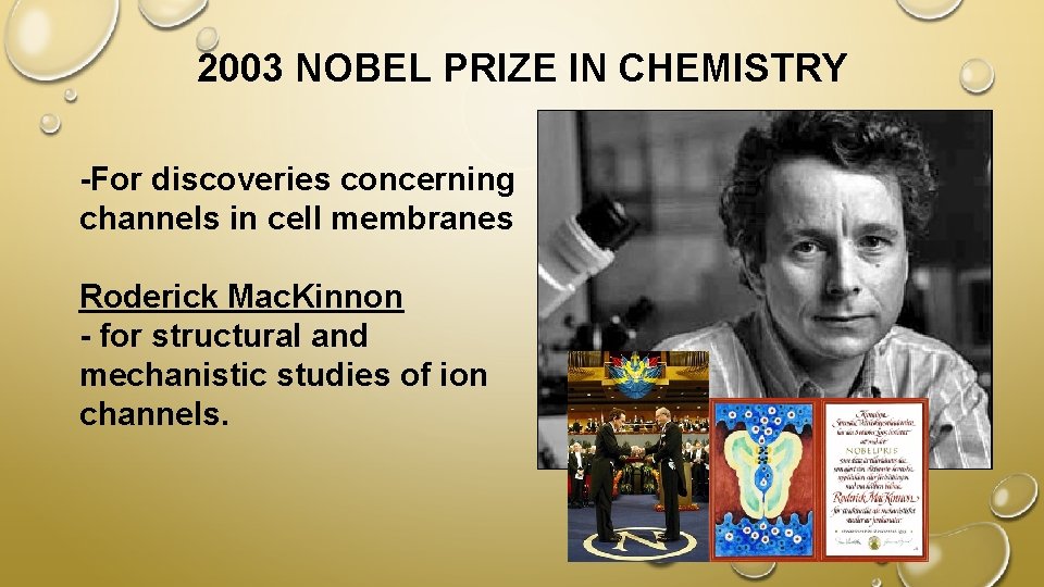 2003 NOBEL PRIZE IN CHEMISTRY -For discoveries concerning channels in cell membranes Roderick Mac.