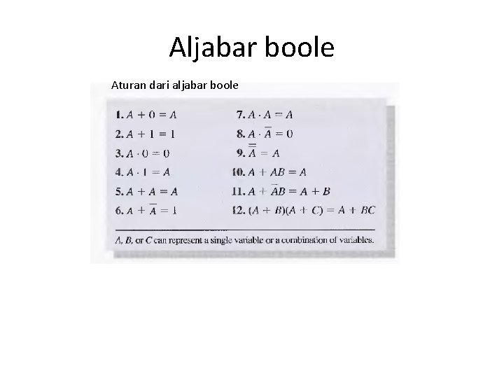 Aljabar boole Aturan dari aljabar boole 