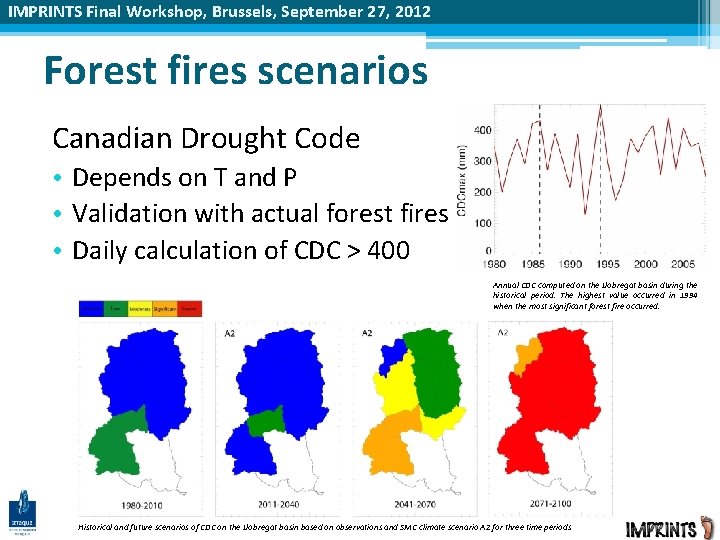 IMPRINTS Final Workshop, Brussels, September 27, 2012 Forest fires scenarios Canadian Drought Code •