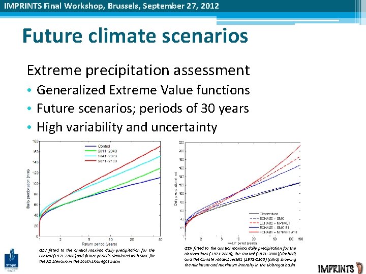 IMPRINTS Final Workshop, Brussels, September 27, 2012 Future climate scenarios Extreme precipitation assessment •