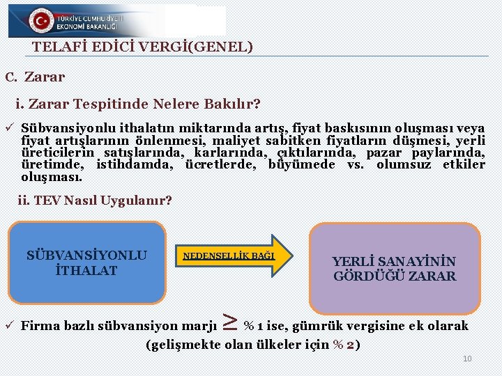 TELAFİ EDİCİ VERGİ(GENEL) C. Zarar i. Zarar Tespitinde Nelere Bakılır? ü Sübvansiyonlu ithalatın miktarında