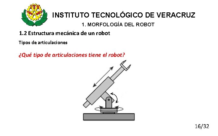 INSTITUTO TECNOLÓGICO DE VERACRUZ 1. MORFOLOGÍA DEL ROBOT 1. 2 Estructura mecánica de un