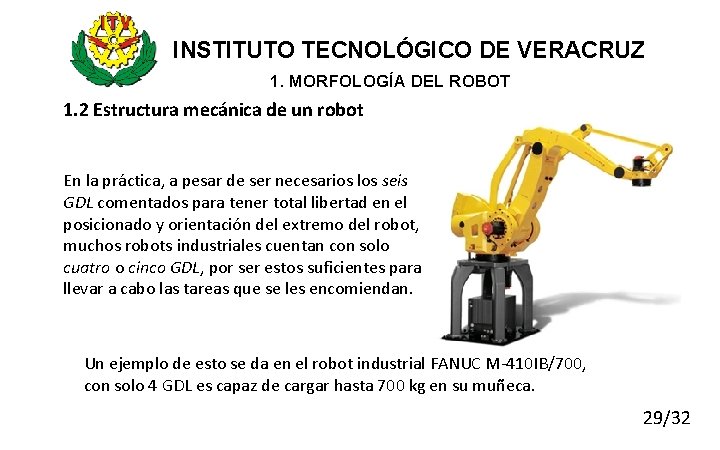 INSTITUTO TECNOLÓGICO DE VERACRUZ 1. MORFOLOGÍA DEL ROBOT 1. 2 Estructura mecánica de un