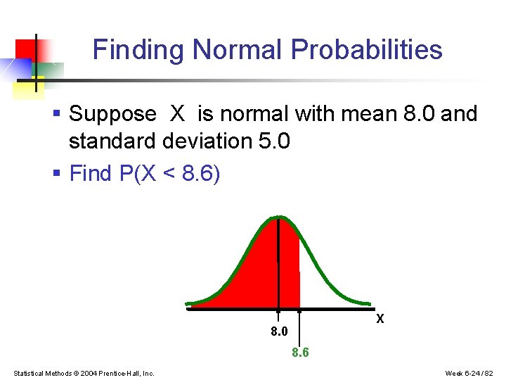 Finding Normal Probabilities § Suppose X is normal with mean 8. 0 and standard