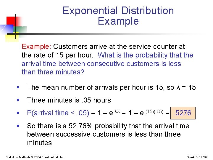 Exponential Distribution Example: Customers arrive at the service counter at the rate of 15