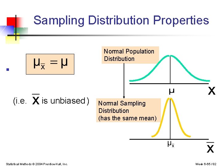 Sampling Distribution Properties Normal Population Distribution § (i. e. is unbiased ) Statistical Methods