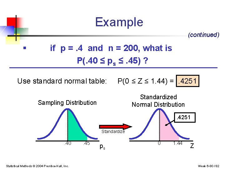 Example (continued) § if p =. 4 and n = 200, what is P(.