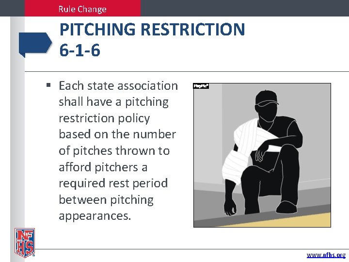 Rule Change PITCHING RESTRICTION 6 -1 -6 Each state association shall have a pitching