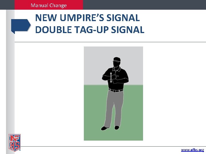 Manual Change NEW UMPIRE’S SIGNAL DOUBLE TAG-UP SIGNAL www. nfhs. org 
