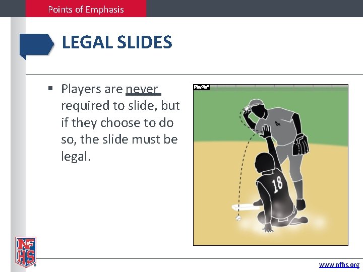 Points of Emphasis LEGAL SLIDES Players are never required to slide, but if they