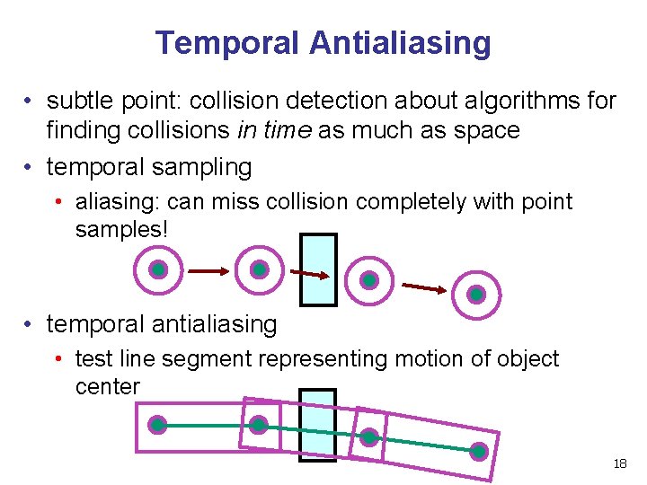 Temporal Antialiasing • subtle point: collision detection about algorithms for finding collisions in time