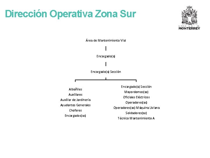 Dirección Operativa Zona Sur Área de Mantenimiento Vial Encargado(a) Sección Albañiles Auxiliar de Jardinería