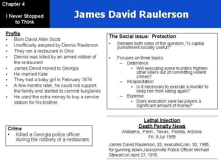 Chapter 4 I Never Stopped to Think James David Raulerson Profile • Born David