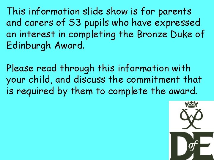 This information slide show is for parents and carers of S 3 pupils who