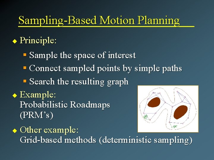 Sampling-Based Motion Planning u Principle: § Sample the space of interest § Connect sampled