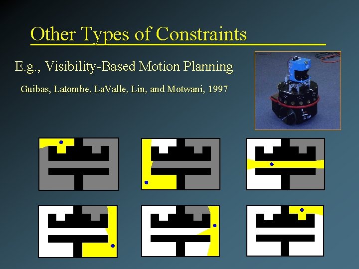 Other Types of Constraints E. g. , Visibility-Based Motion Planning Guibas, Latombe, La. Valle,