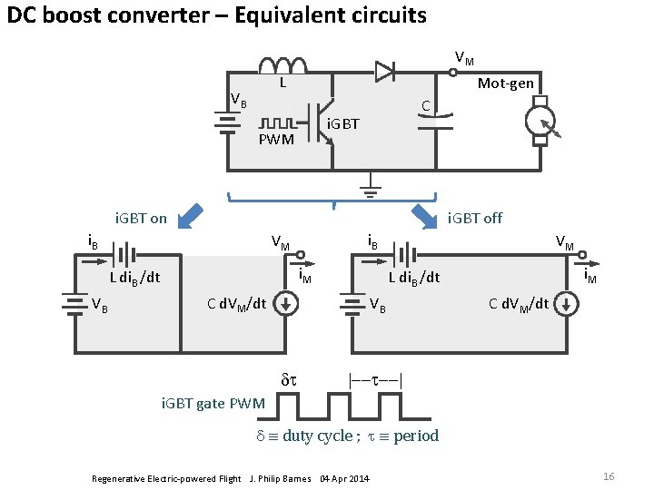 DC boost converter – Equivalent circuits VM L VB Mot-gen C i. GBT PWM